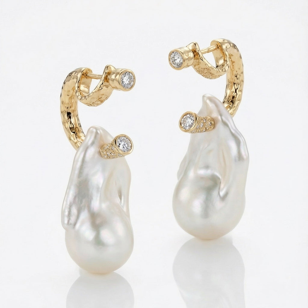 Pair of pearl and diamond gold earrings 
